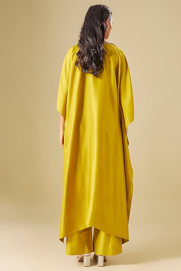 Mustard Silk Zardosi Embroidered Kaftan Set by Jayanti Reddy at Pernia's Pop Up Shop