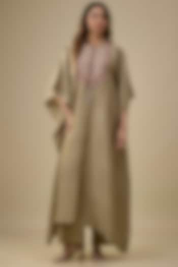 Golden Beige Silk Zardosi Embroidered Kaftan Set by Jayanti Reddy at Pernia's Pop Up Shop