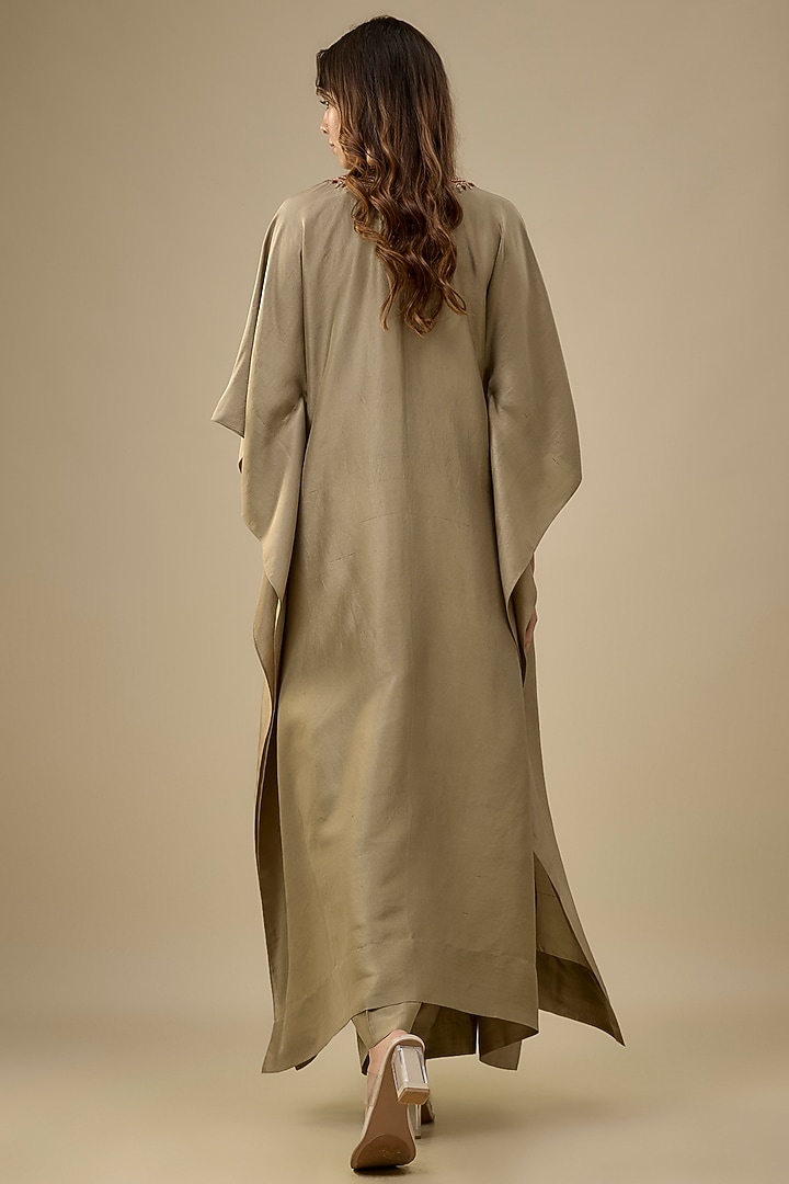 Golden Beige Silk Zardosi Embroidered Kaftan Set by Jayanti Reddy at Pernia's Pop Up Shop