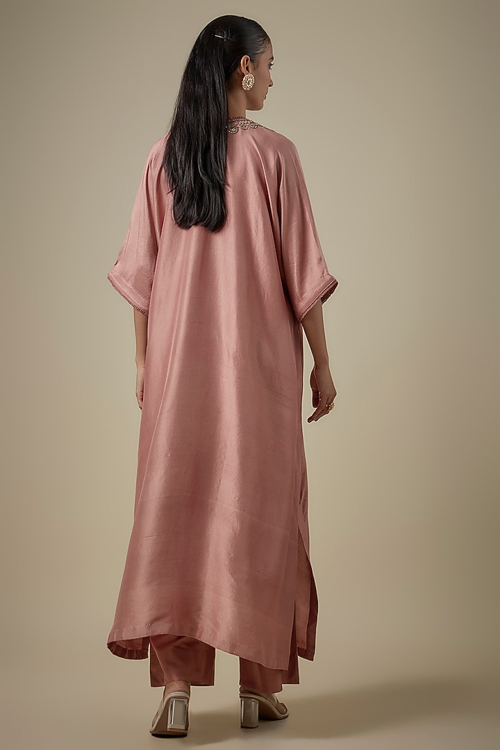 Peach Silk Embroidered Kaftan Set by Jayanti Reddy at Pernia's Pop Up Shop