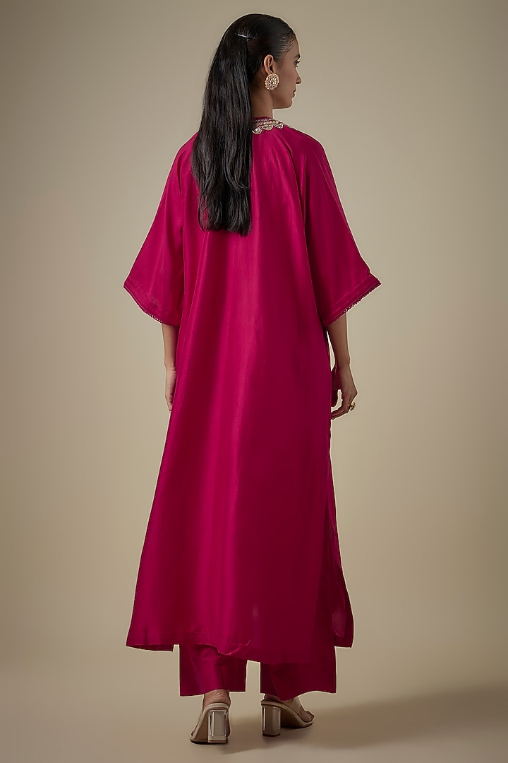 Pink Silk Embroidered Kaftan Set by Jayanti Reddy at Pernia's Pop Up Shop