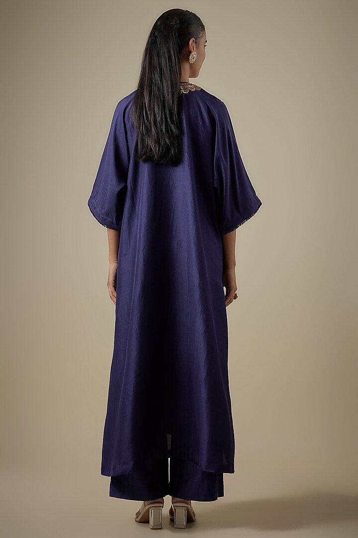 Purple Silk Embroidered Kaftan Set by Jayanti Reddy at Pernia's Pop Up Shop
