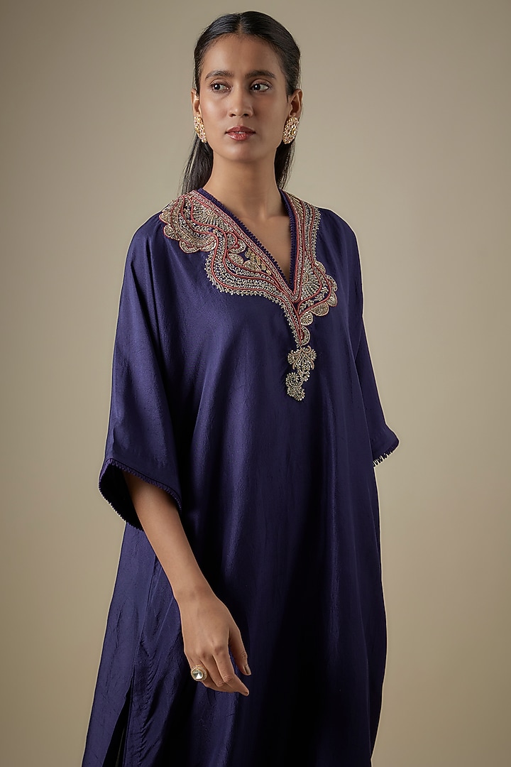Purple Silk Embroidered Kaftan Set by Jayanti Reddy at Pernia's Pop Up Shop