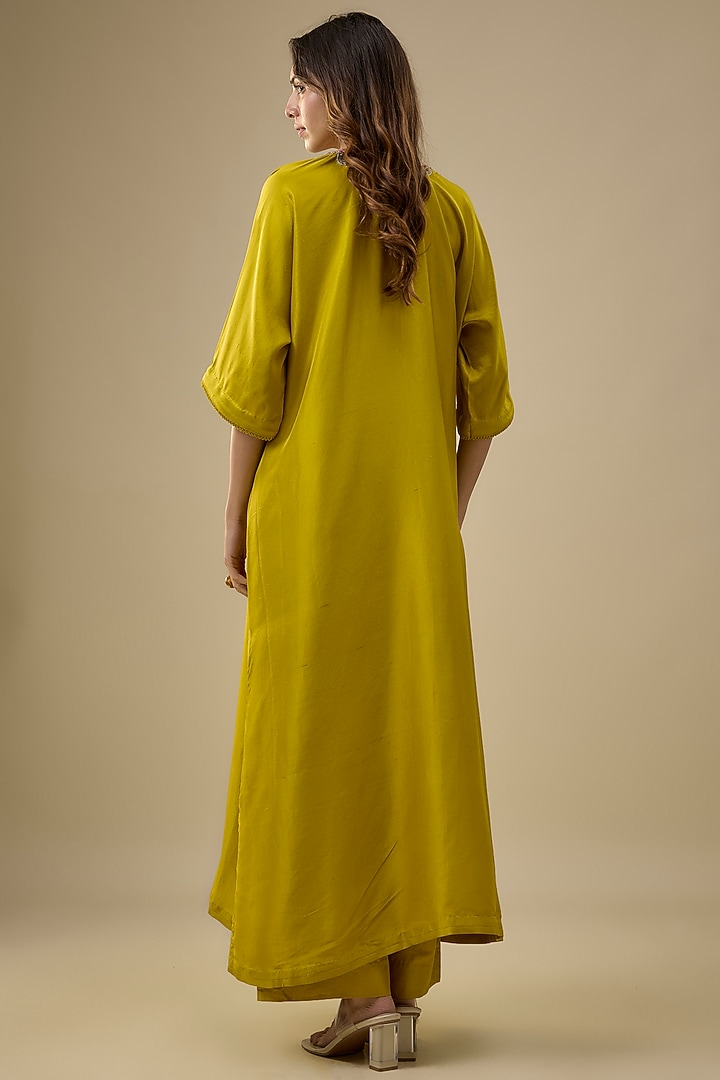 Mustard Silk Zardosi Embroidered Kaftan Set by Jayanti Reddy at Pernia's Pop Up Shop