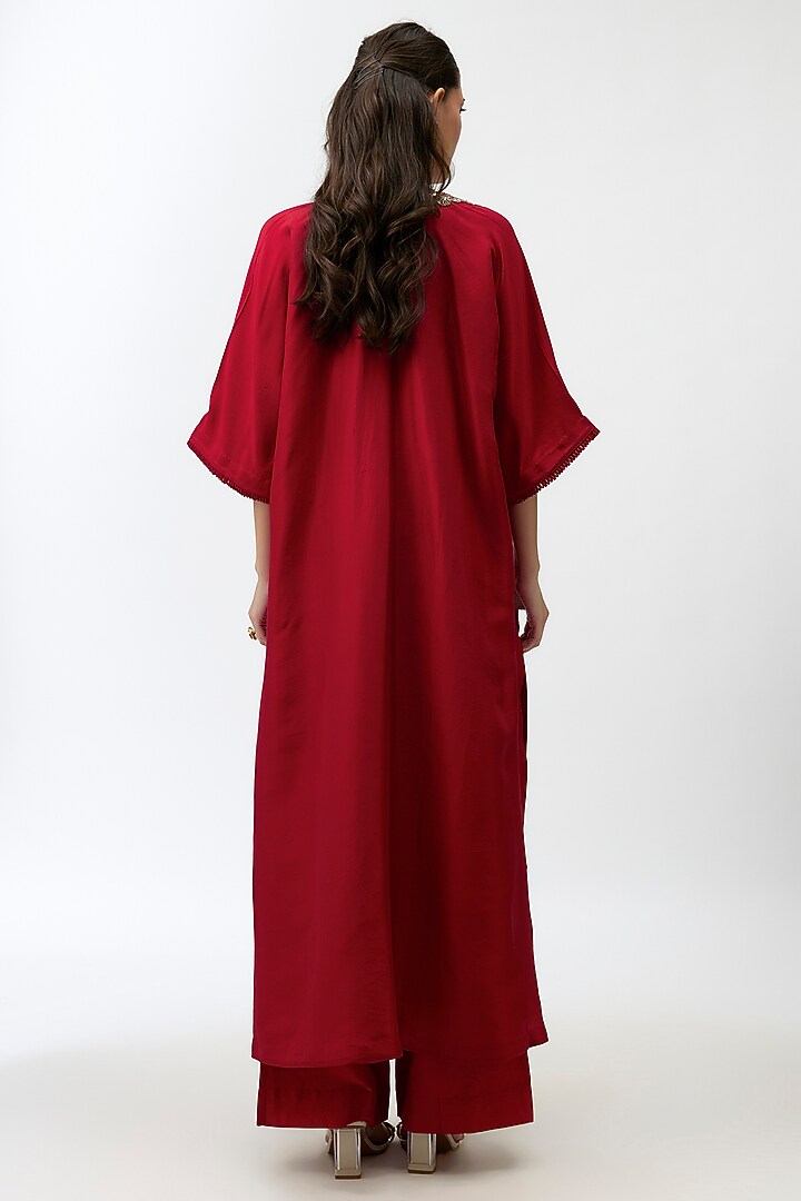 Red Silk Zardosi Embroidered Kaftan Set by Jayanti Reddy at Pernia's Pop Up Shop