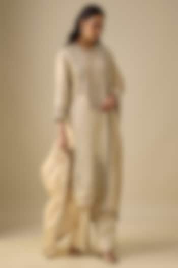 Beige Silk Zardosi Embroidered Kurta Set by Jayanti Reddy at Pernia's Pop Up Shop