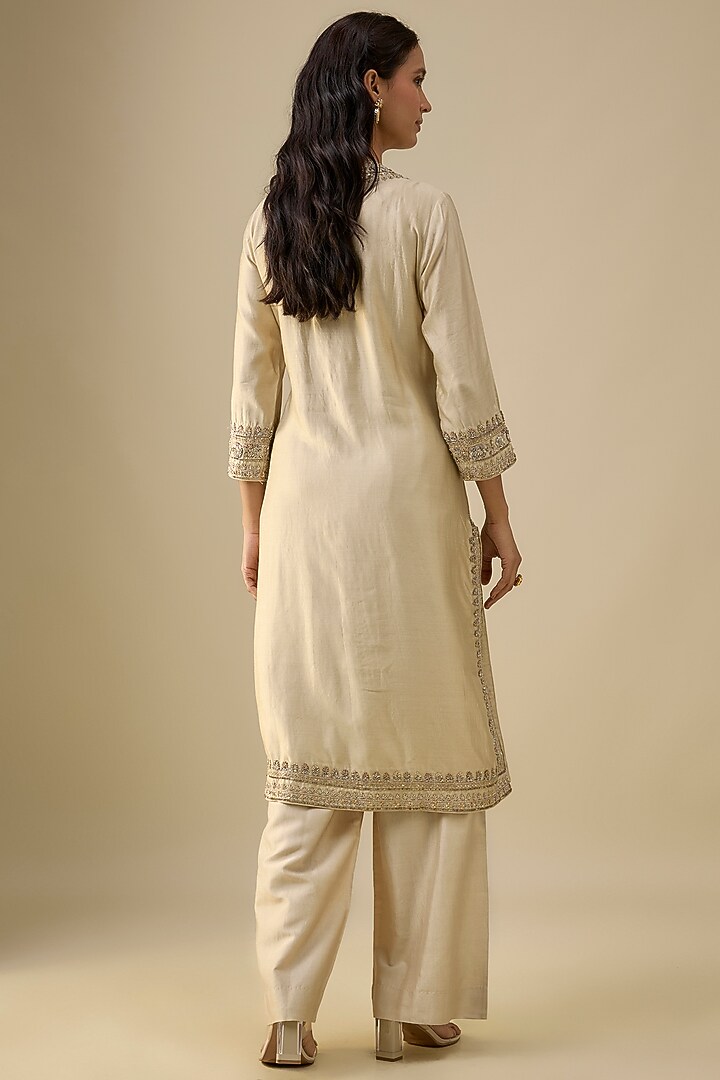 Beige Silk Zardosi Embroidered Kurta Set by Jayanti Reddy at Pernia's Pop Up Shop
