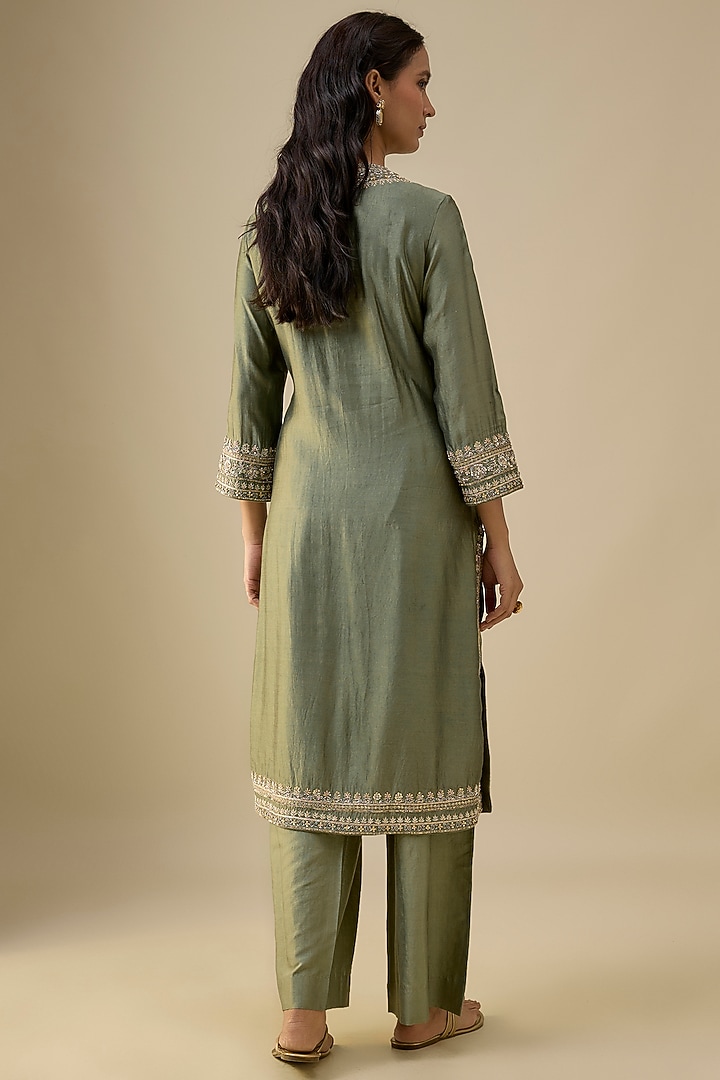 Mint Green Silk Zardosi Embroidered Kurta Set by Jayanti Reddy at Pernia's Pop Up Shop