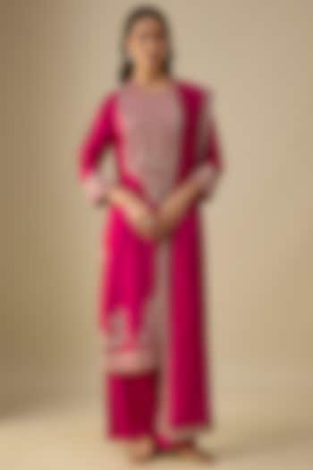 Pink Silk Zardosi Embroidered Kurta Set by Jayanti Reddy at Pernia's Pop Up Shop