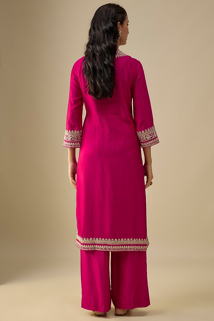 Pink Silk Zardosi Embroidered Kurta Set by Jayanti Reddy at Pernia's Pop Up Shop