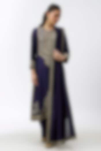 Purple Silk Zardosi Embroidered Kurta Set by Jayanti Reddy at Pernia's Pop Up Shop