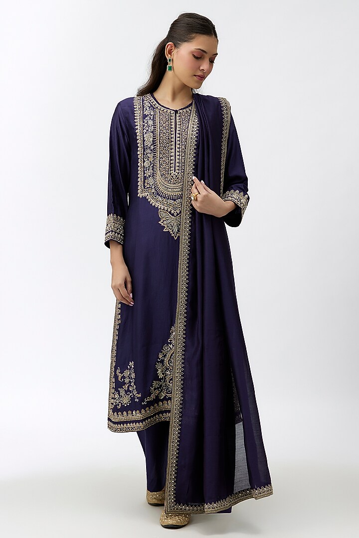 Purple Silk Zardosi Embroidered Kurta Set by Jayanti Reddy at Pernia's Pop Up Shop