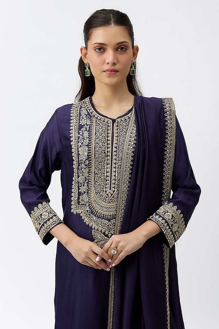 Purple Silk Zardosi Embroidered Kurta Set by Jayanti Reddy at Pernia's Pop Up Shop