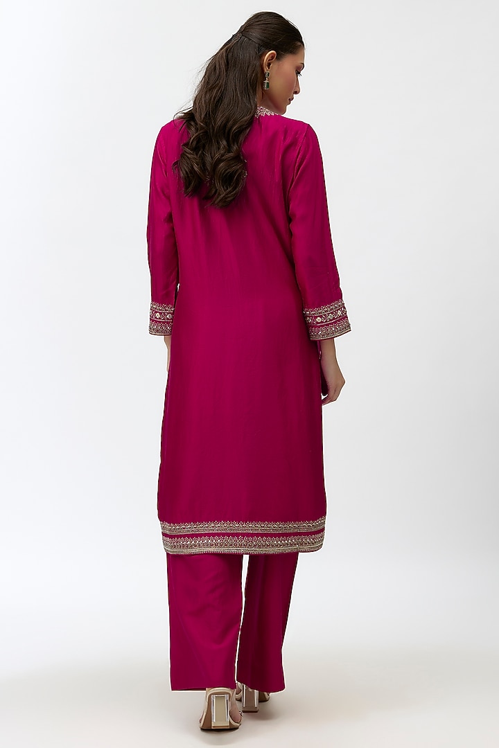 Pink Silk Zardosi Embroidered Kurta Set by Jayanti Reddy at Pernia's Pop Up Shop