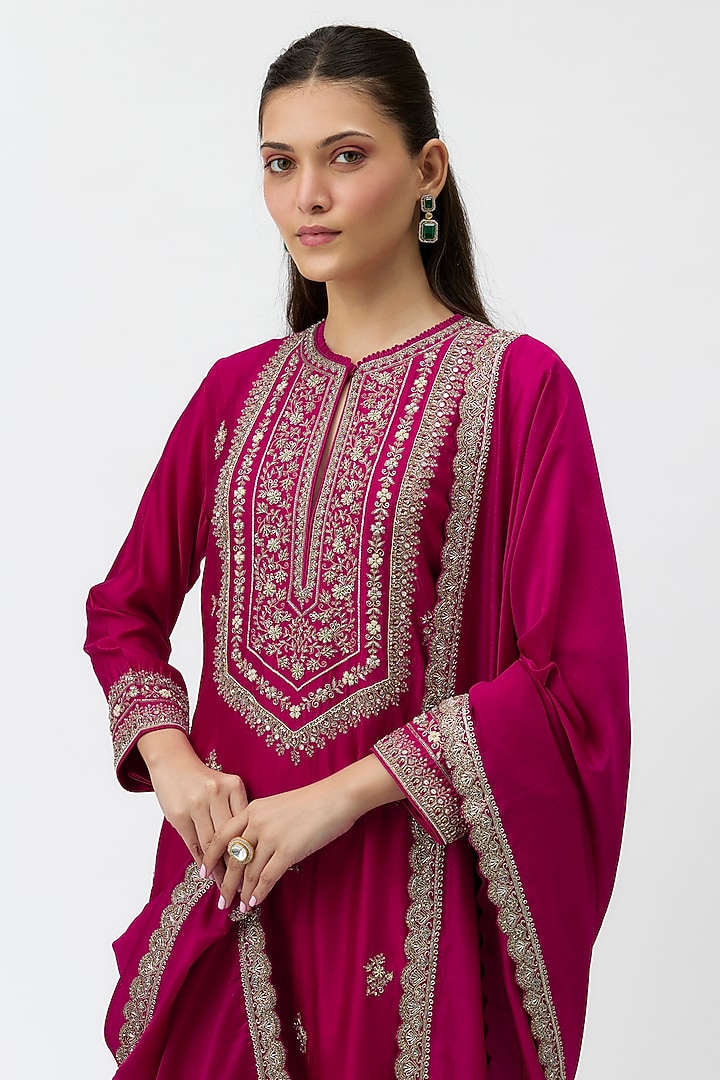 Pink Silk Zardosi Embroidered Kurta Set by Jayanti Reddy at Pernia's Pop Up Shop