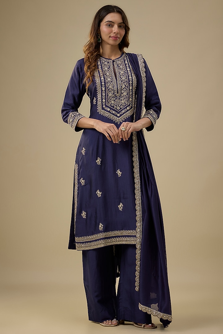 Purple Silk Zardosi Embroidered Kurta Set by Jayanti Reddy at Pernia's Pop Up Shop