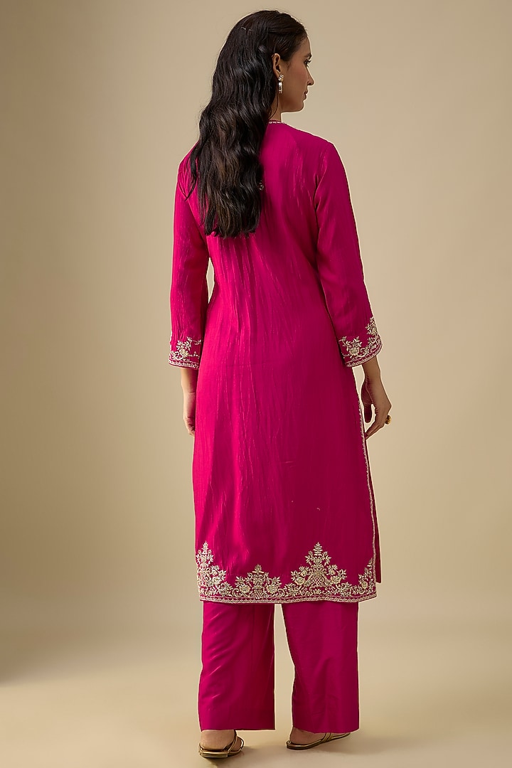 Pink Silk Zardosi Embroidered Kurta Set by Jayanti Reddy at Pernia's Pop Up Shop