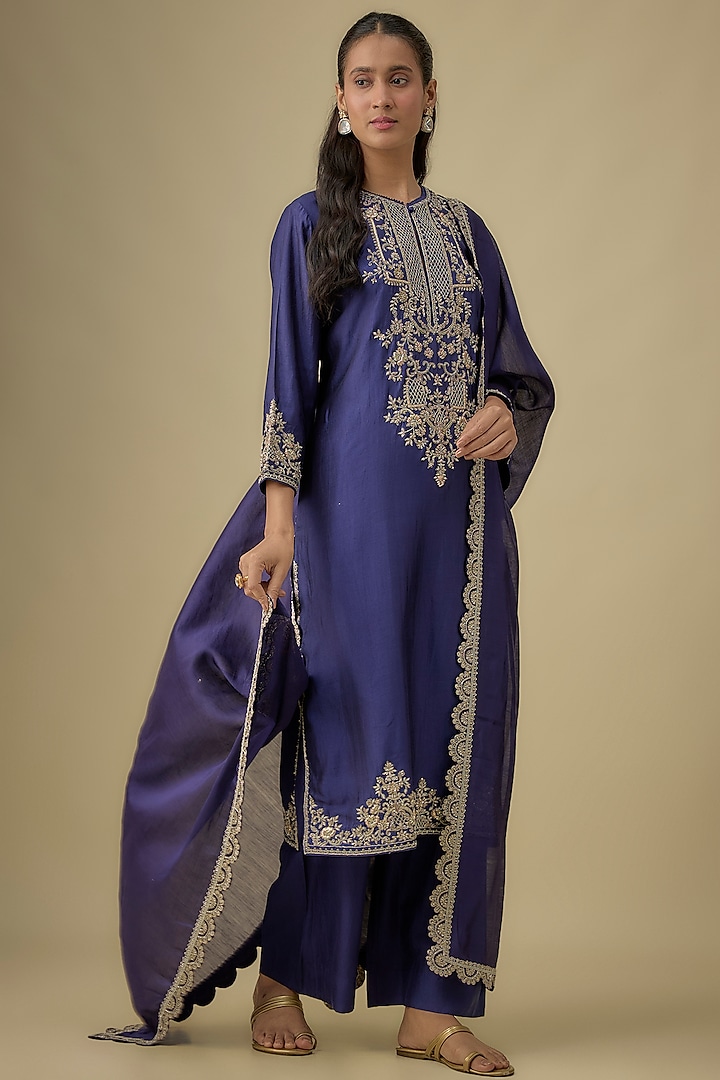 Purple Silk Zardosi Embroidered Kurta Set by Jayanti Reddy at Pernia's Pop Up Shop