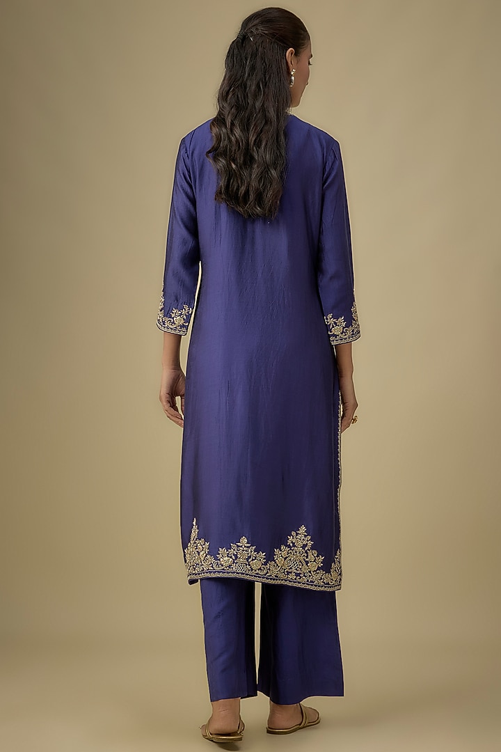 Purple Silk Zardosi Embroidered Kurta Set by Jayanti Reddy at Pernia's Pop Up Shop