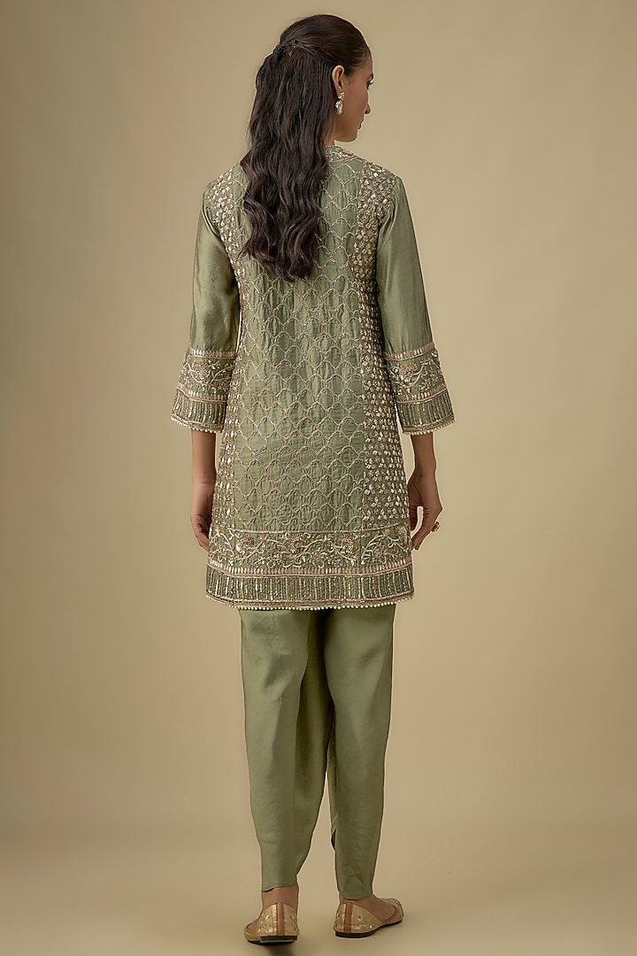 Mint Green Silk Zardosi Embroidered Tunic Set by Jayanti Reddy at Pernia's Pop Up Shop