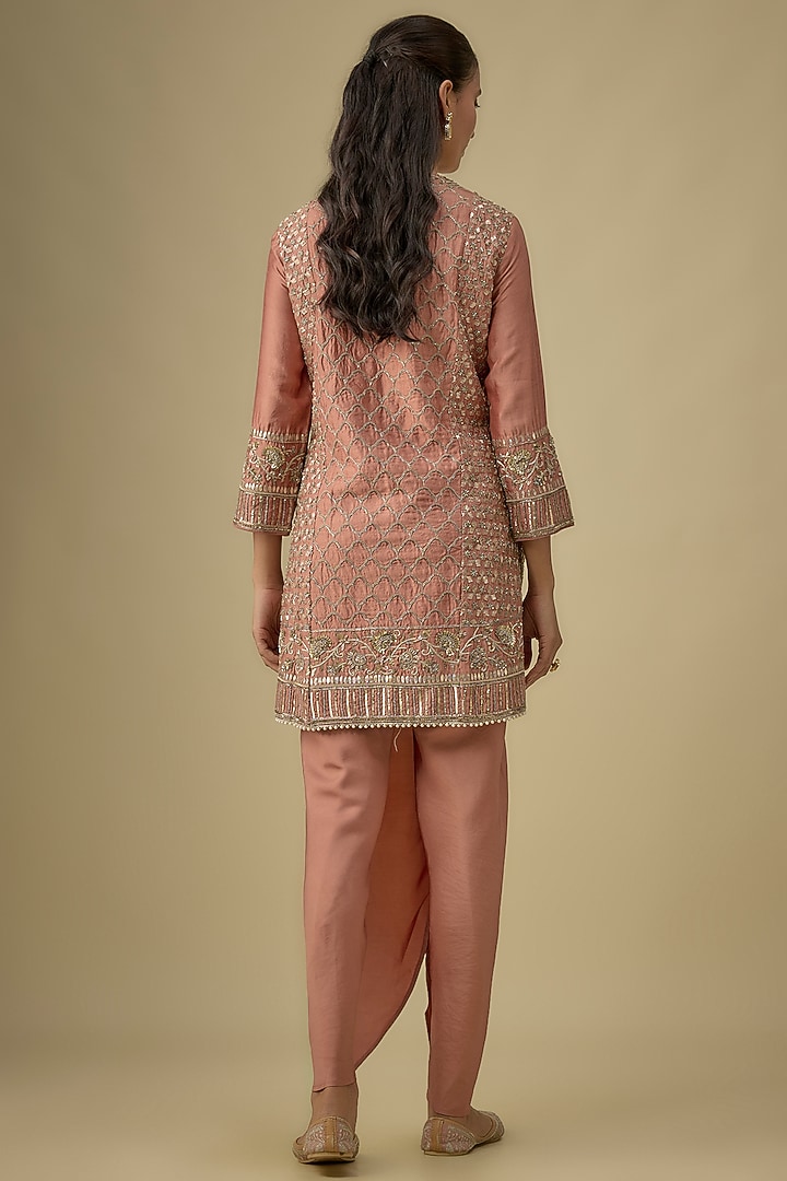 Peach Silk Zardosi Embroidered Tunic Set by Jayanti Reddy at Pernia's Pop Up Shop