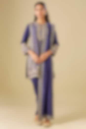 Purple Silk Zardosi Embroidered Tunic Set by Jayanti Reddy at Pernia's Pop Up Shop