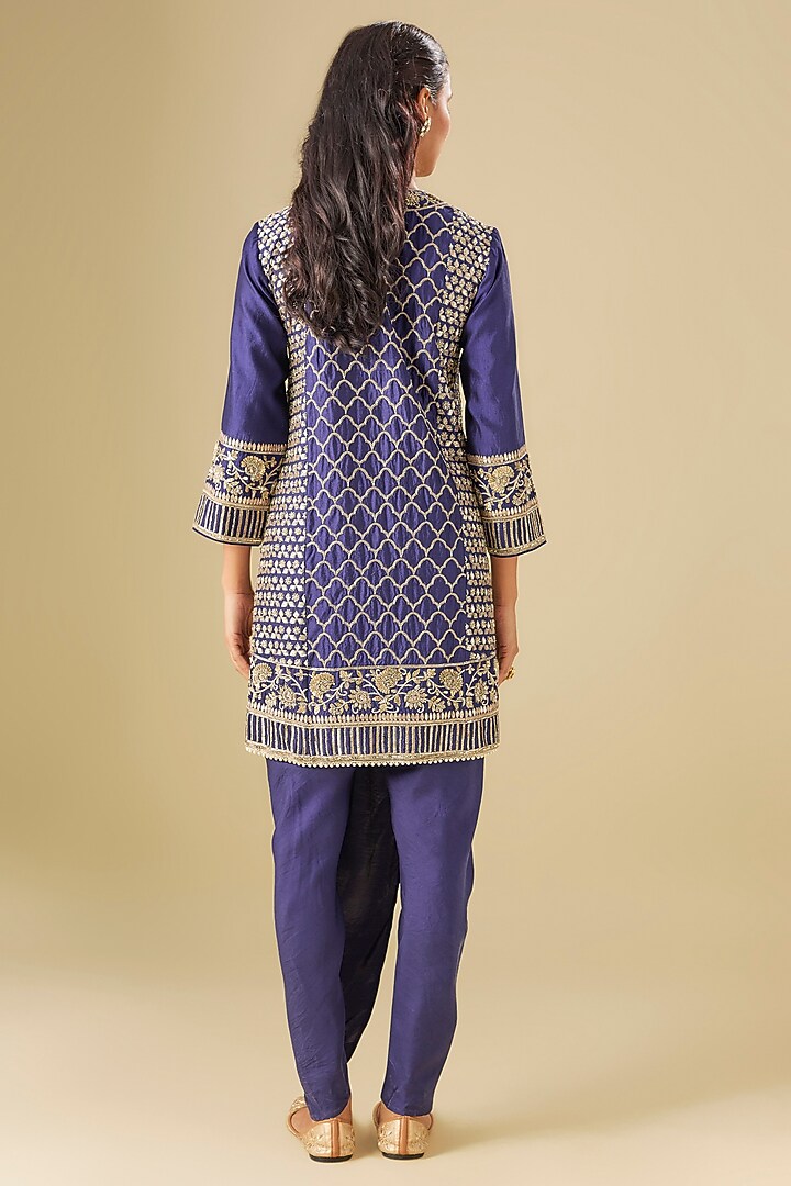Purple Silk Zardosi Embroidered Tunic Set by Jayanti Reddy at Pernia's Pop Up Shop