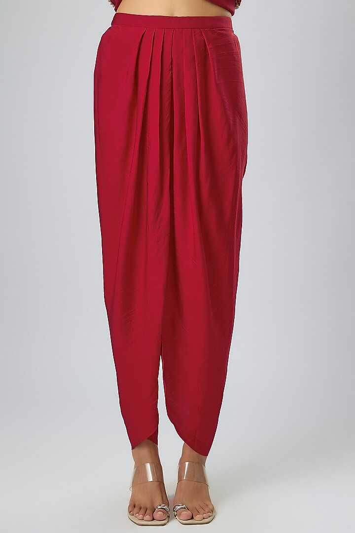 Red Silk Zardosi Embroidered Tunic Set by Jayanti Reddy at Pernia's Pop Up Shop