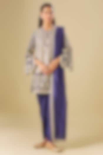 Purple Silk Zardosi Embroidered Tunic Set by Jayanti Reddy at Pernia's Pop Up Shop