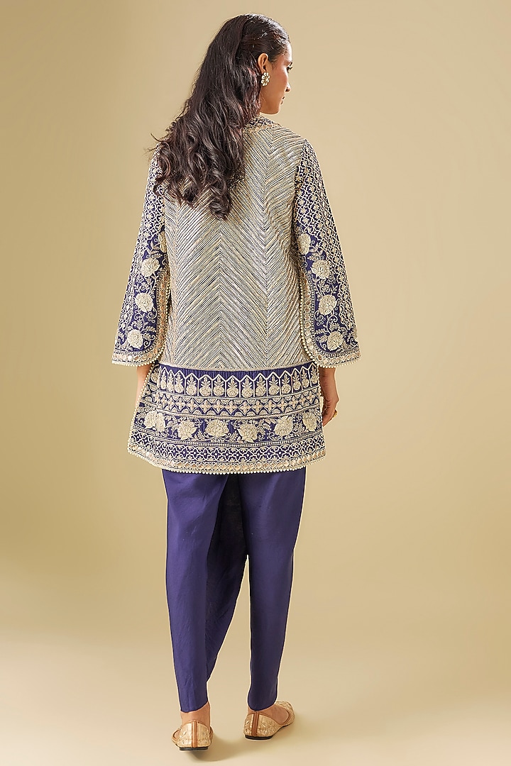 Purple Silk Zardosi Embroidered Tunic Set by Jayanti Reddy at Pernia's Pop Up Shop
