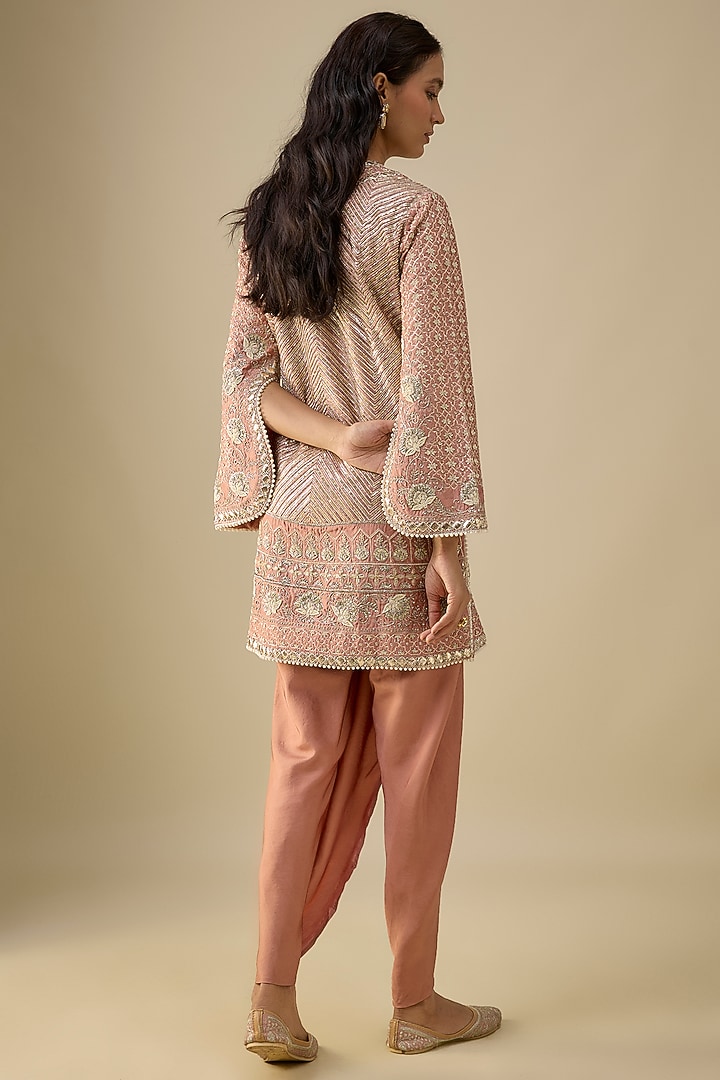 Peach Silk Zardosi Embroidered Tunic Set by Jayanti Reddy at Pernia's Pop Up Shop