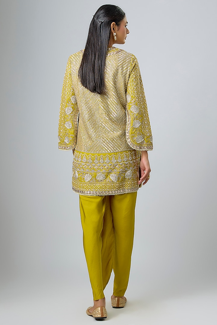 Mustard Silk Zardosi Embroidered Tunic Set by Jayanti Reddy at Pernia's Pop Up Shop