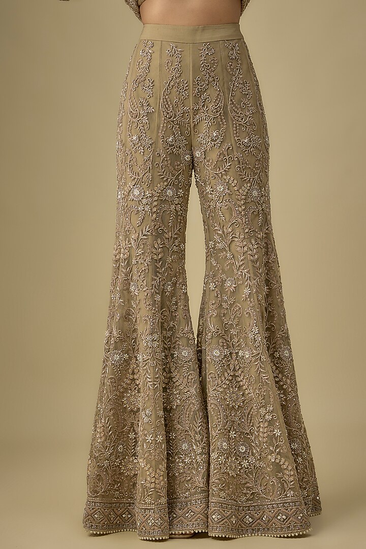 Golden Beige Net Zari & Zardosi Embroidered Bridal Sharara Set by Jayanti Reddy at Pernia's Pop Up Shop