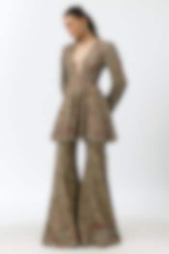 Gold Beige Georgette Zardosi Embroidered Bridal Sharara Set by Jayanti Reddy at Pernia's Pop Up Shop