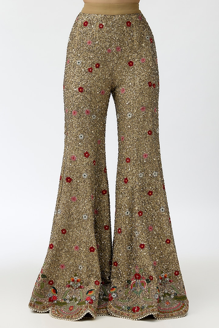 Gold Beige Georgette Zardosi Embroidered Bridal Sharara Set by Jayanti Reddy at Pernia's Pop Up Shop