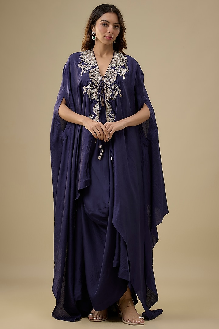 Purple Silk Zardosi Embroidered Cape Set by Jayanti Reddy at Pernia's Pop Up Shop