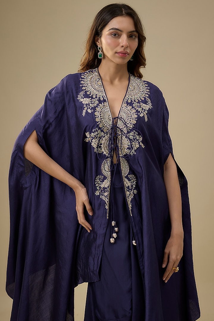 Purple Silk Zardosi Embroidered Cape Set by Jayanti Reddy at Pernia's Pop Up Shop