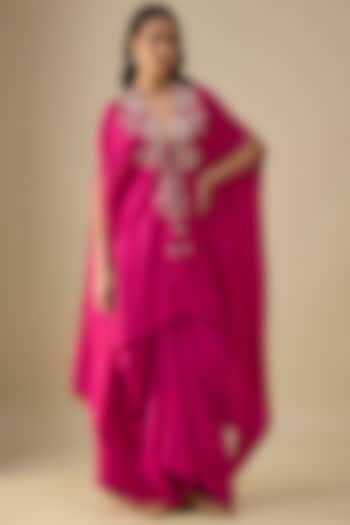 Pink Silk Zardosi Embroidered Cape Set by Jayanti Reddy at Pernia's Pop Up Shop