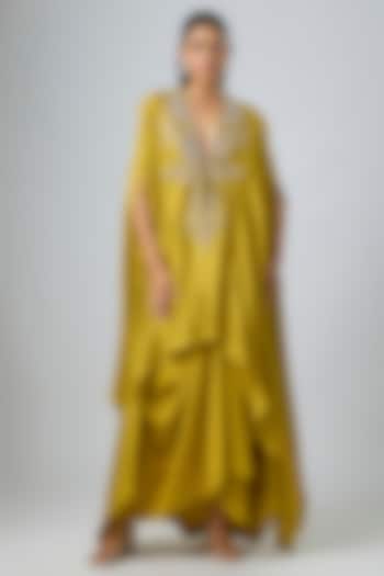 Mustard Silk Embroidered Cape Set by Jayanti Reddy at Pernia's Pop Up Shop