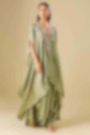 Mint Green Silk Zardosi Embroidered Cape Set by Jayanti Reddy at Pernia's Pop Up Shop