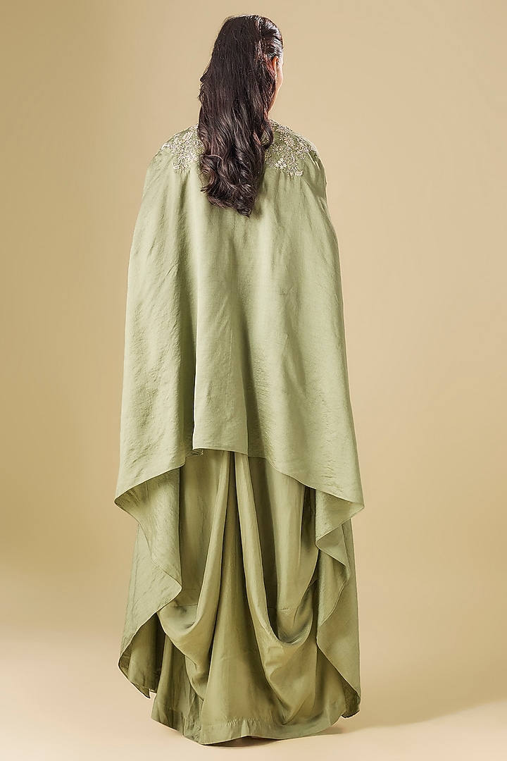 Mint Green Silk Zardosi Embroidered Cape Set by Jayanti Reddy at Pernia's Pop Up Shop