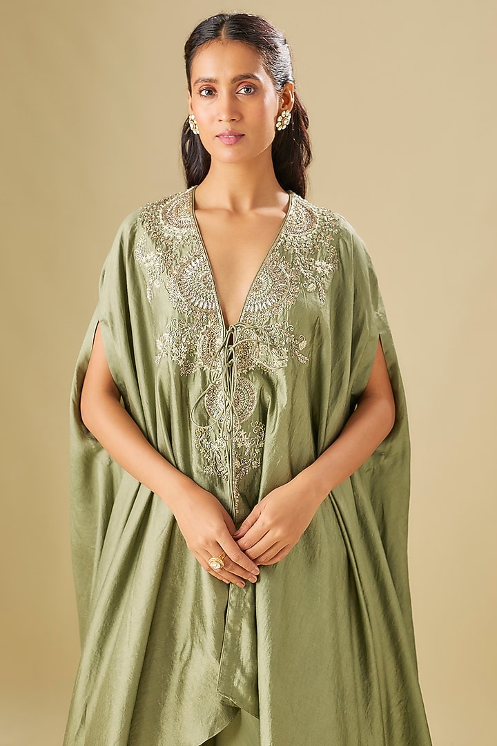 Mint Green Silk Zardosi Embroidered Cape Set by Jayanti Reddy at Pernia's Pop Up Shop