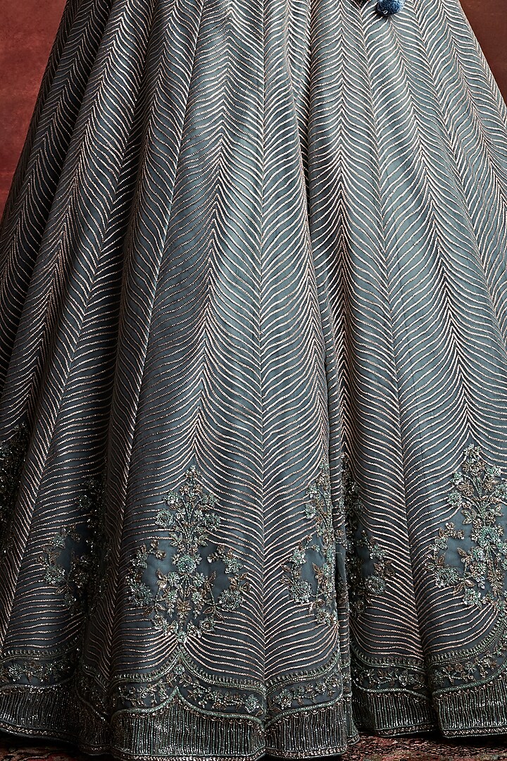 Steel Grey Net Zardosi Embroidered Bridal Lehenga Set by Jayanti Reddy at Pernia's Pop Up Shop