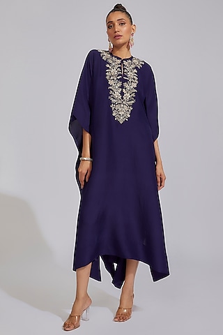 Purple Silk Embroidered Kaftan by Jayanti Reddy