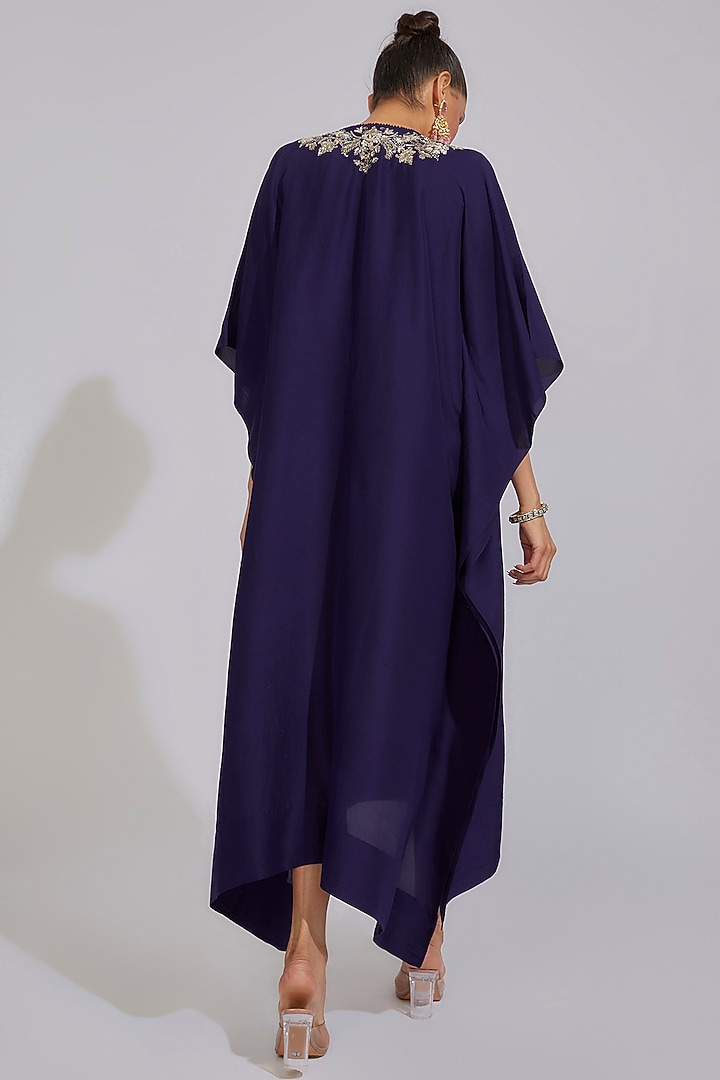 Purple Silk Embroidered Kaftan by Jayanti Reddy at Pernia's Pop Up Shop