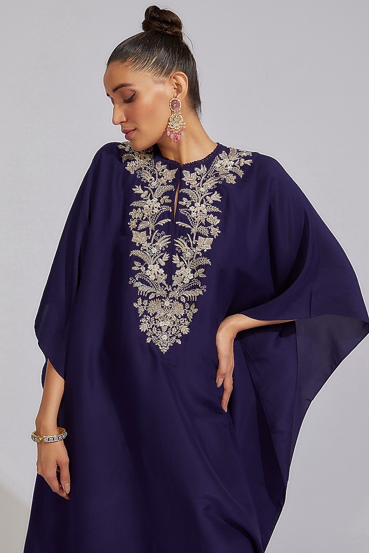 Purple Silk Embroidered Kaftan by Jayanti Reddy at Pernia's Pop Up Shop