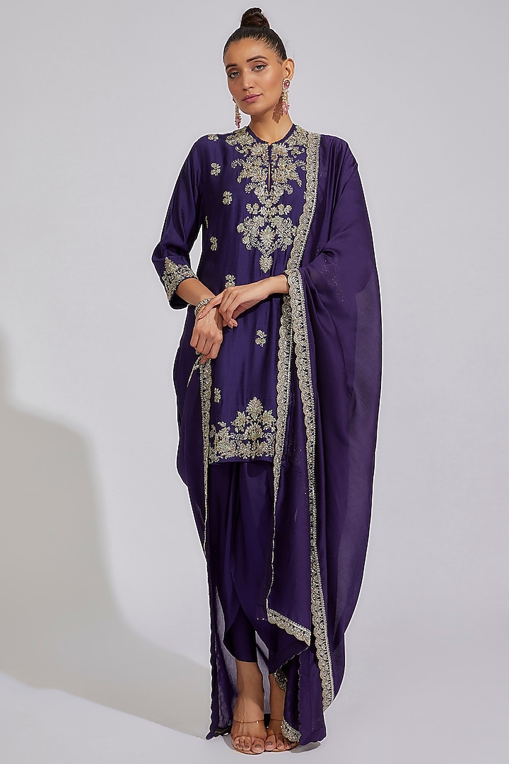 Purple Silk Embroidered Kurta Set by Jayanti Reddy at Pernia's Pop Up Shop