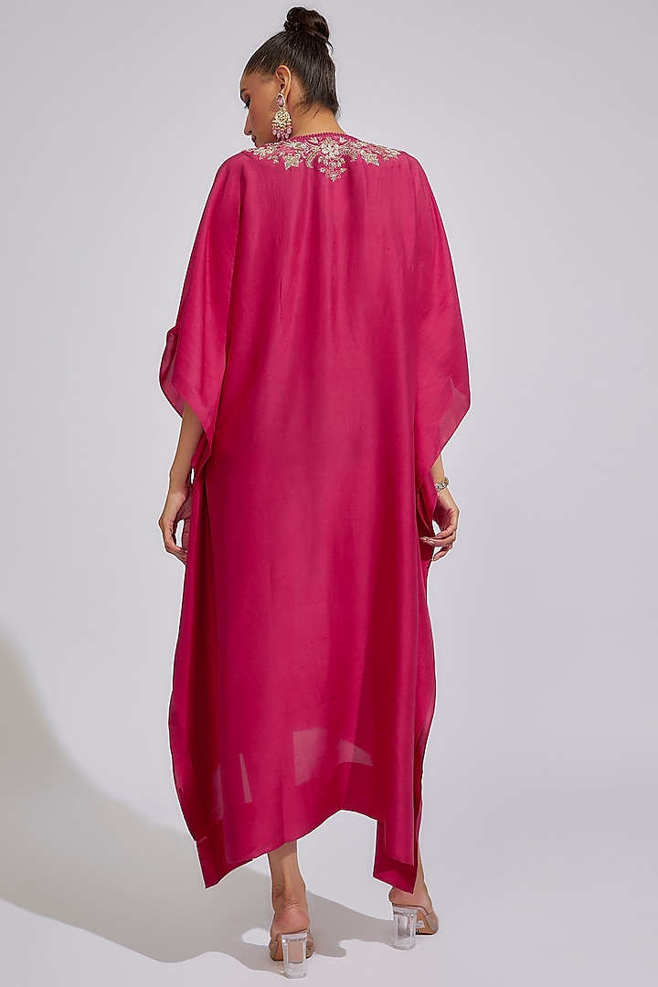Rani Pink Silk Embroidered Kaftan by Jayanti Reddy at Pernia's Pop Up Shop