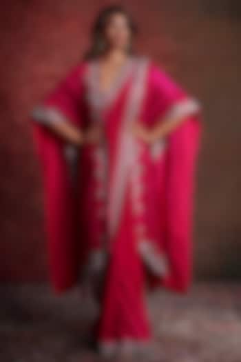 Pink Silk Zardosi Embroidered Jacket Saree Set by Jayanti Reddy