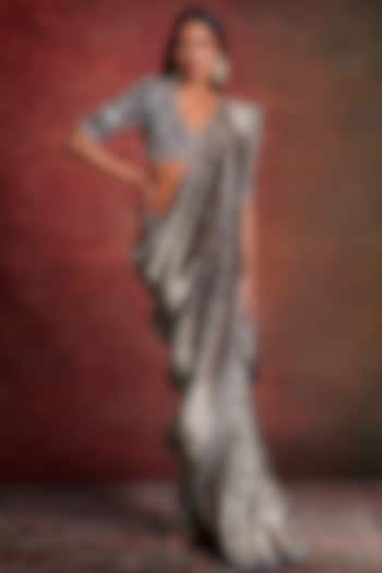 Black Banarasi Silk Zardosi Embroidered Bridal Saree Set by Jayanti Reddy at Pernia's Pop Up Shop